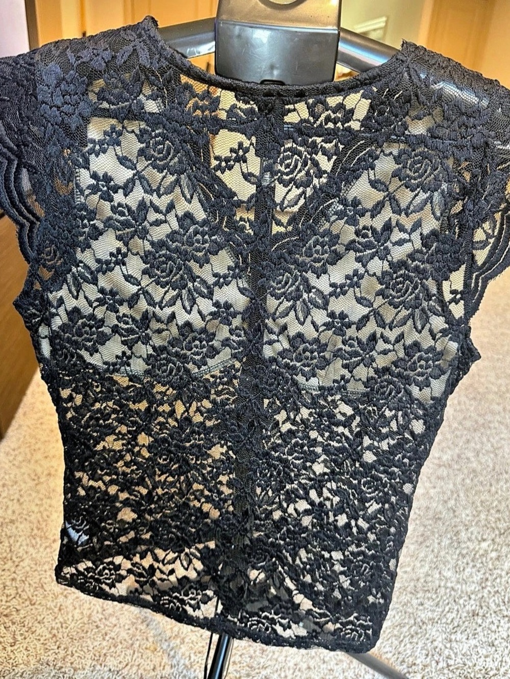 Black Floral Lace Blouse Like New